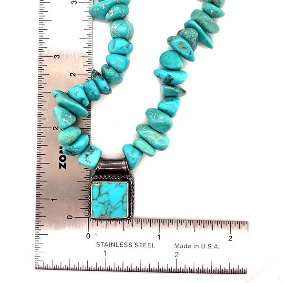 925 Silver Square Turquoise Beaded Necklace - Picture 5 of 7